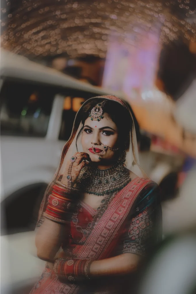 A bridal portrait with soft foreground depth