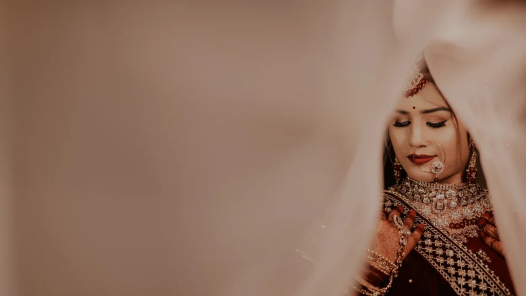 A quiet portrait through a soft bridal veil