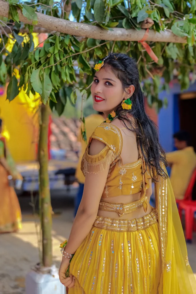 A portrait in yellow during haldi celebrations