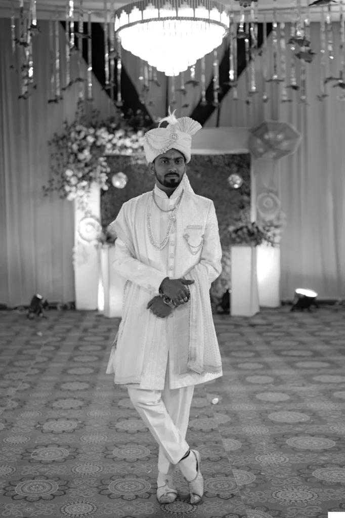 A monochrome groom portrait