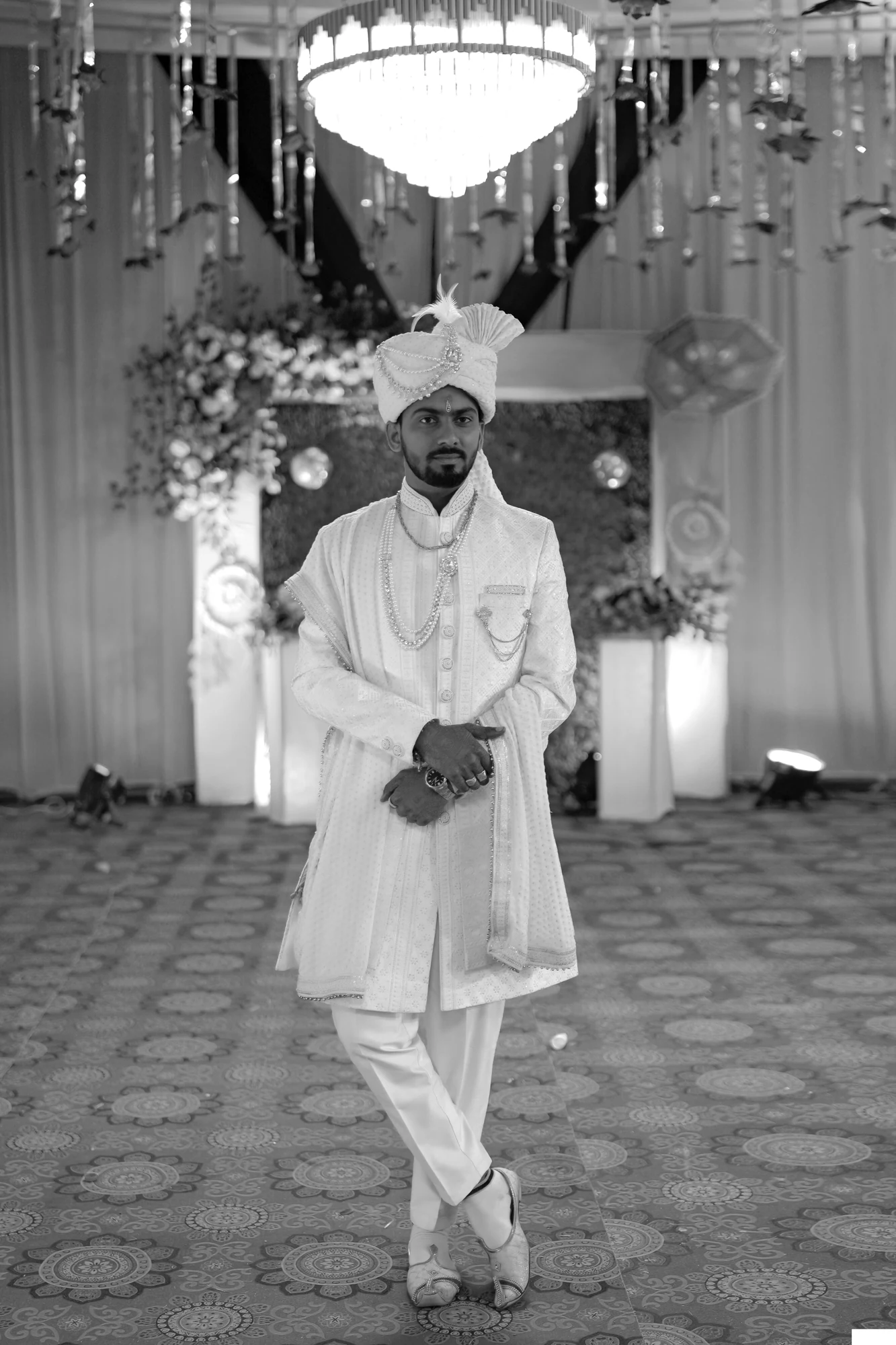 A monochrome groom portrait